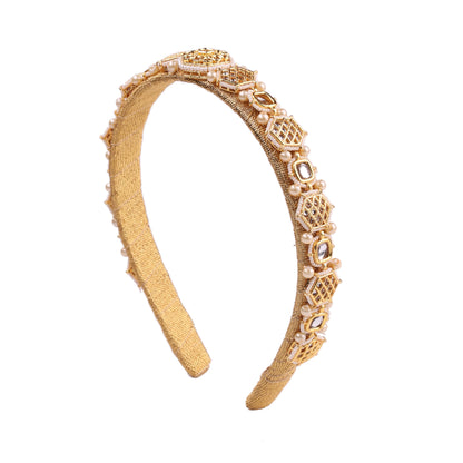 Choko Kundan Hairband & Maang Tikka Set for Girls - White & Gold | Wedding Combo - Choko