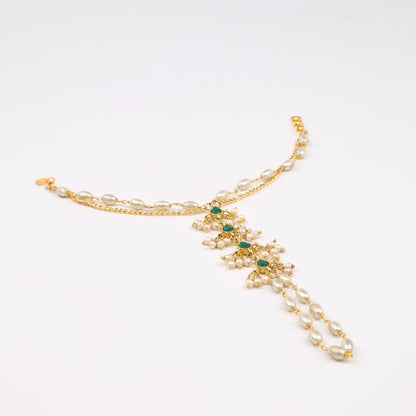 Choko Pearl Haathphool for Girls - Gold & Green | Wedding & Mehendi