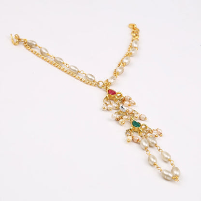 Choko Pearl Haathphool for Girls - Red, Green & Gold | Wedding Festive