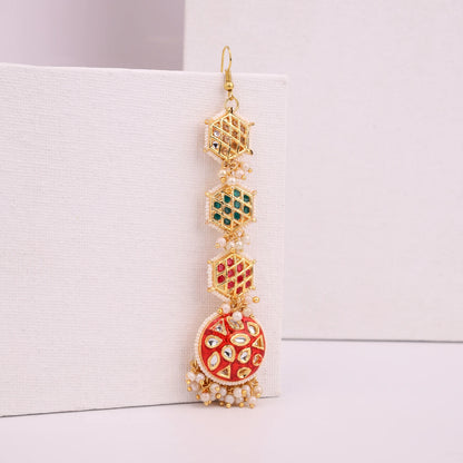 Choko Floral Kundan Maang Tikka for Girls - Red, Green & Gold | Wedding Festive