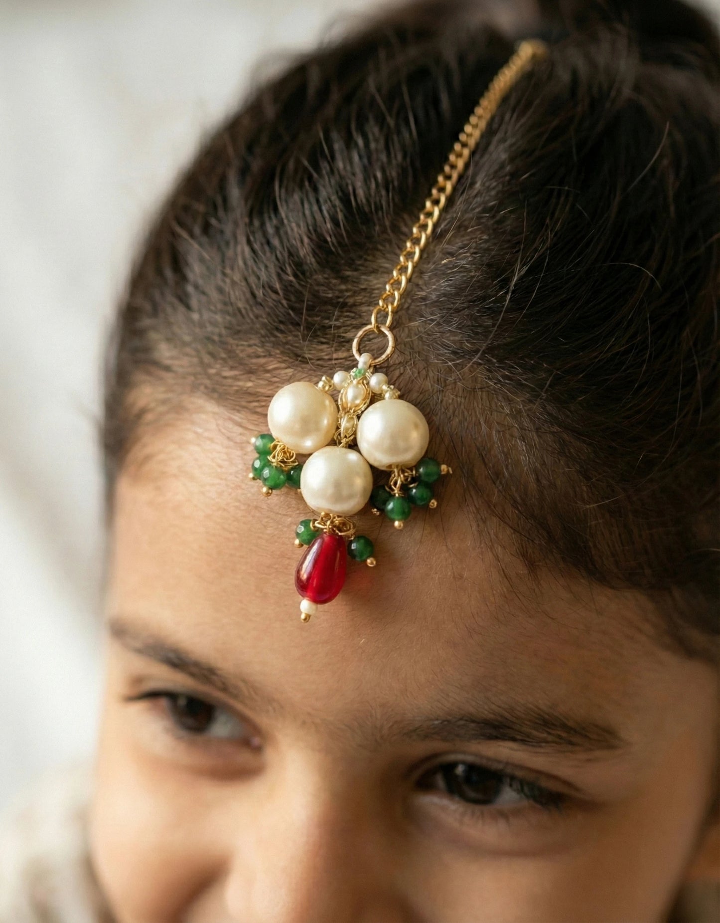 Choko "My First Festive" Beaded Maang Tikka - Traditional Red, Green & Gold | Festive