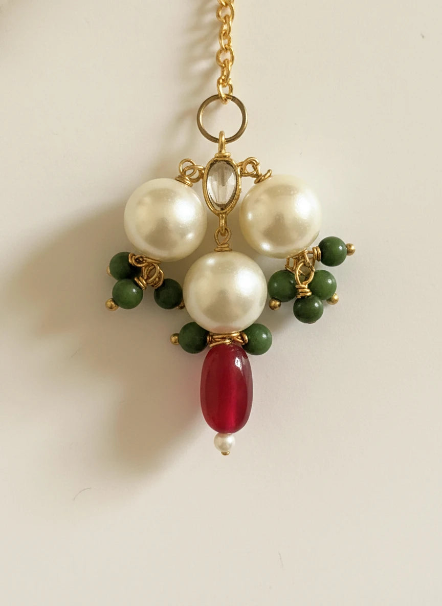Choko "My First Festive" Beaded Maang Tikka - Traditional Red, Green & Gold | Festive