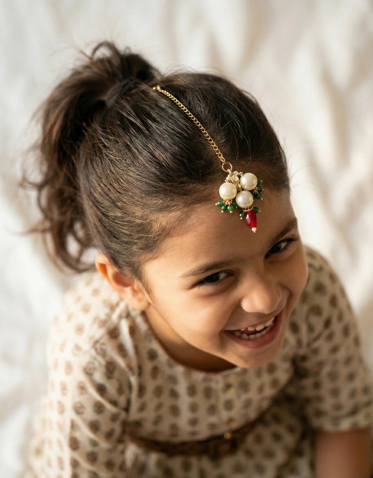 Choko "My First Festive" Beaded Maang Tikka - Traditional Red, Green & Gold | Festive