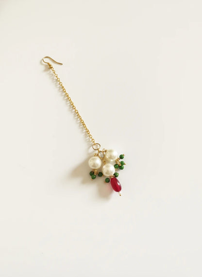 Choko "My First Festive" Beaded Maang Tikka - Traditional Red, Green & Gold | Festive
