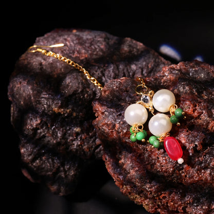 Choko "My First Festive" Beaded Maang Tikka - Traditional Red, Green & Gold | Festive