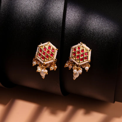 Choko Kundan & Pearl Earrings for Girls - Red & Gold | Wedding Festive