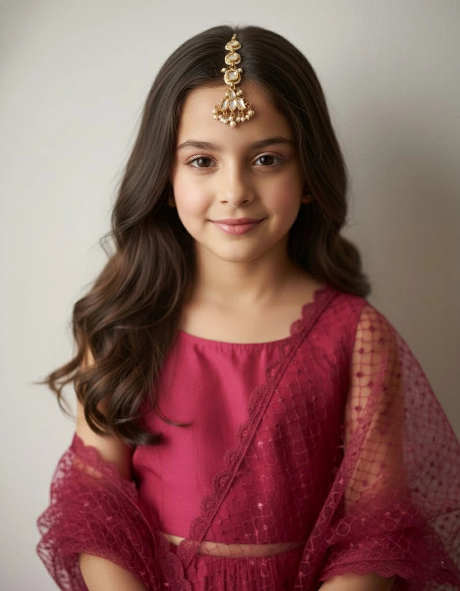 Choko Kundan & Pearl Maang Tikka for Girls - Gold & White | Wedding Ethnic
