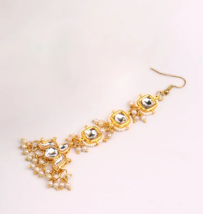 Choko Kundan & Pearl Maang Tikka for Girls - Gold & White | Wedding Ethnic