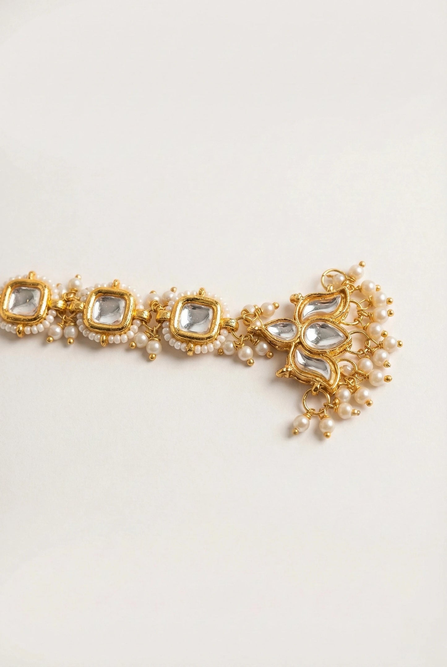 Choko Kundan & Pearl Maang Tikka for Girls - Gold & White | Wedding Ethnic