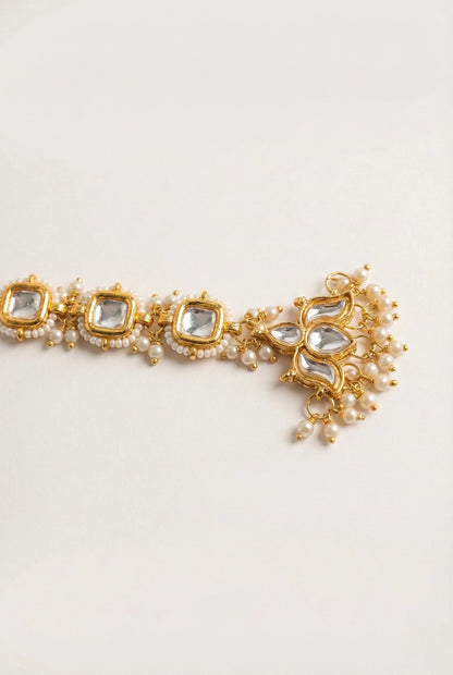 Choko Kundan & Pearl Maang Tikka for Girls - Gold & White | Wedding Ethnic