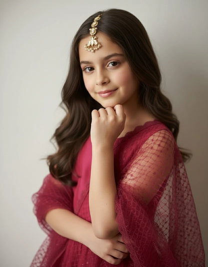 Choko Kundan & Pearl Maang Tikka for Girls - Gold & White | Wedding Ethnic