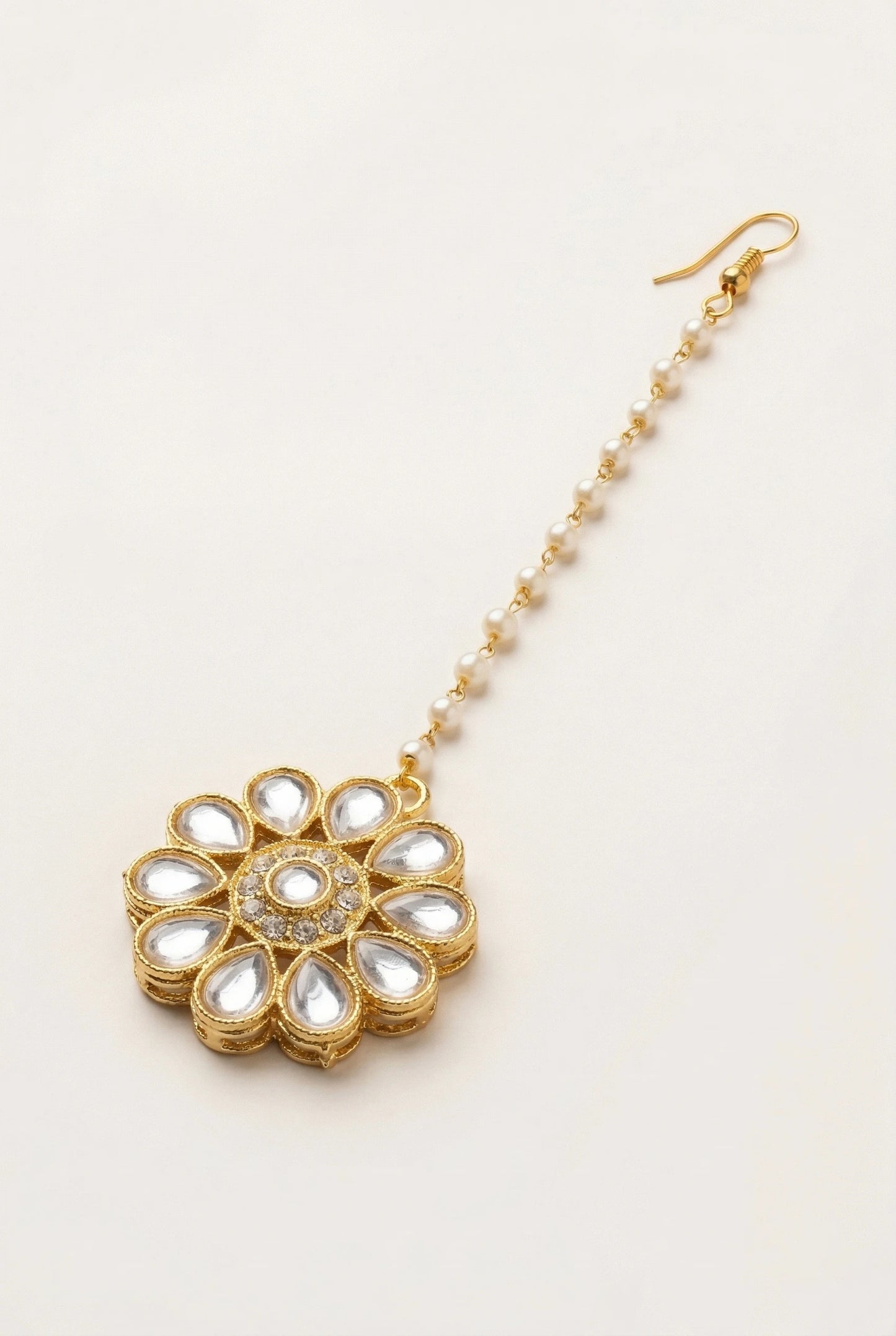 Choko Mirror Work Maang Tikka for Girls - Gold & White | Navratri Festive