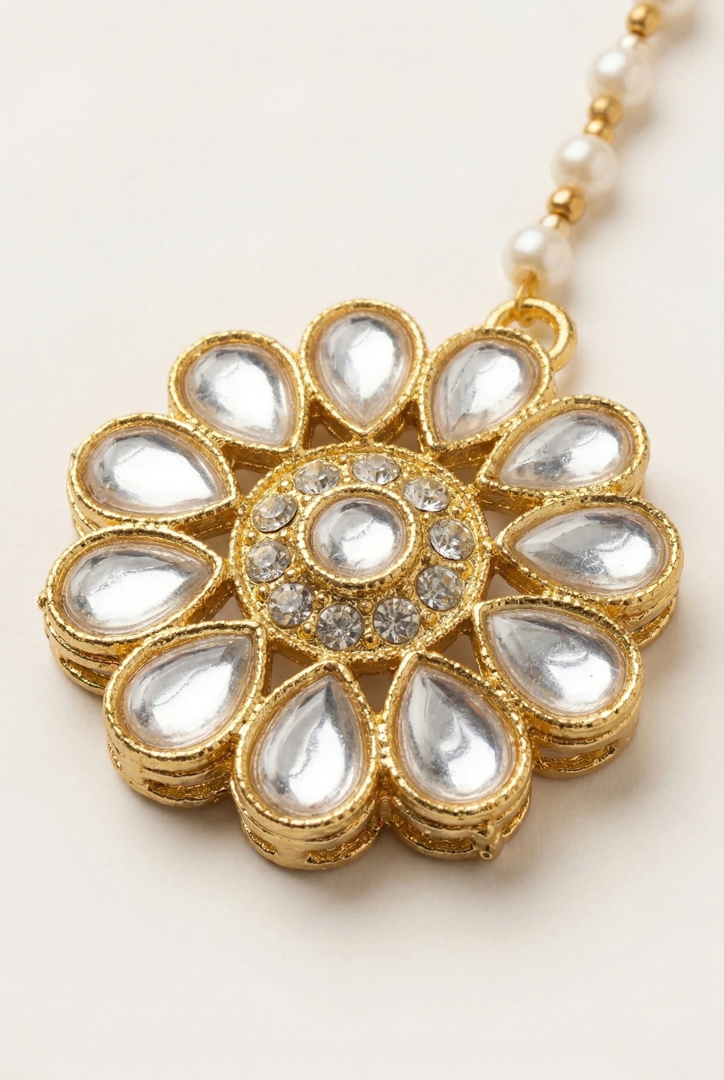 Choko Mirror Work Maang Tikka for Girls - Gold & White | Navratri Festive