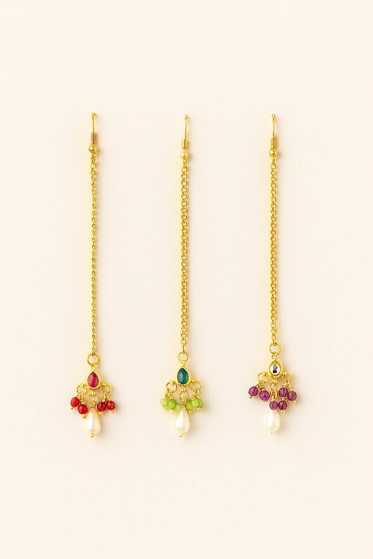 Choko Multicolour Pearl Maang Tikka for Girls - Gold | Festive Birthday