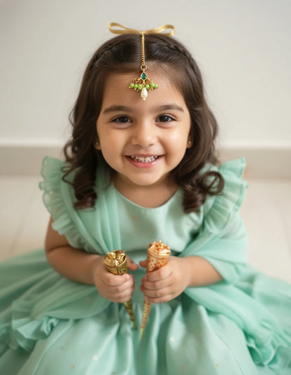 Choko Multicolour Pearl Maang Tikka for Girls - Gold | Festive Birthday