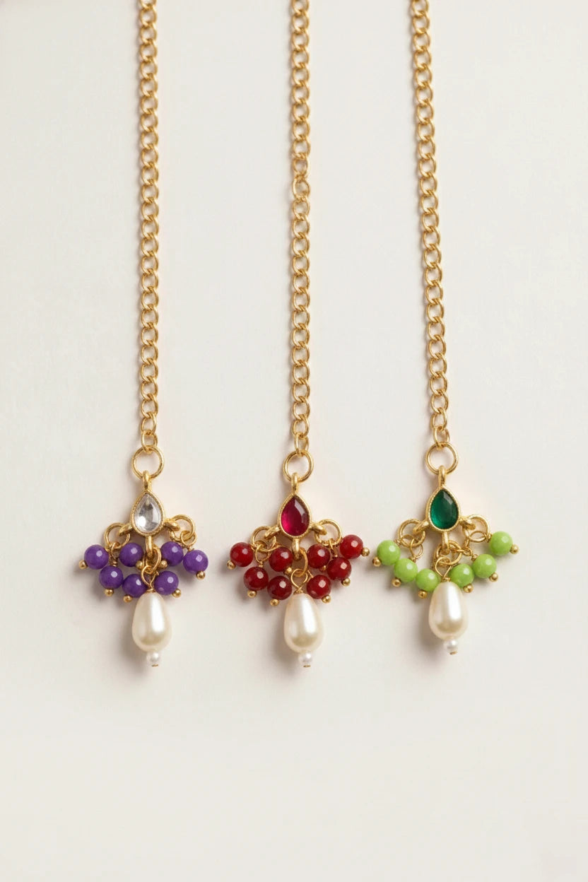 Choko Multicolour Pearl Maang Tikka for Girls - Gold | Festive Birthday