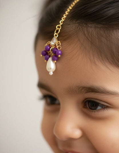Choko Multicolour Pearl Maang Tikka for Girls - Gold | Festive Birthday