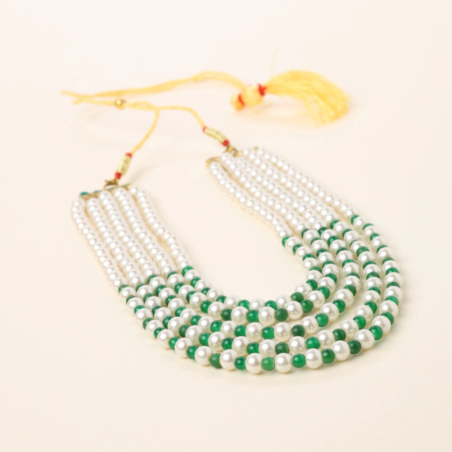 Choko Pearl Beaded Necklace for Girls - White, Green & Gold | Festive Ethnic