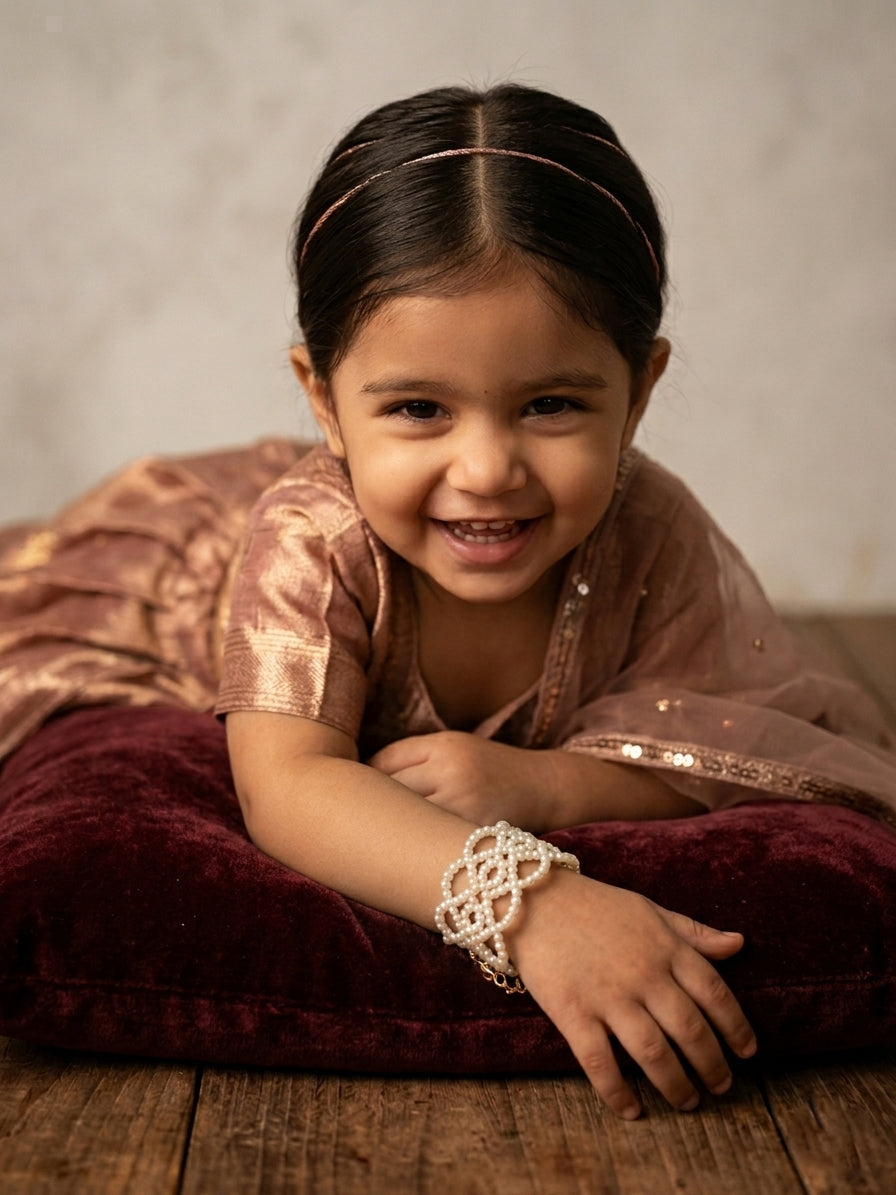 Choko Girls Delicate White Pearl Open Lattice Woven Bracelet