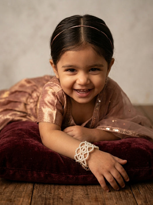Choko Girls Delicate White Pearl Open Lattice Woven Bracelet