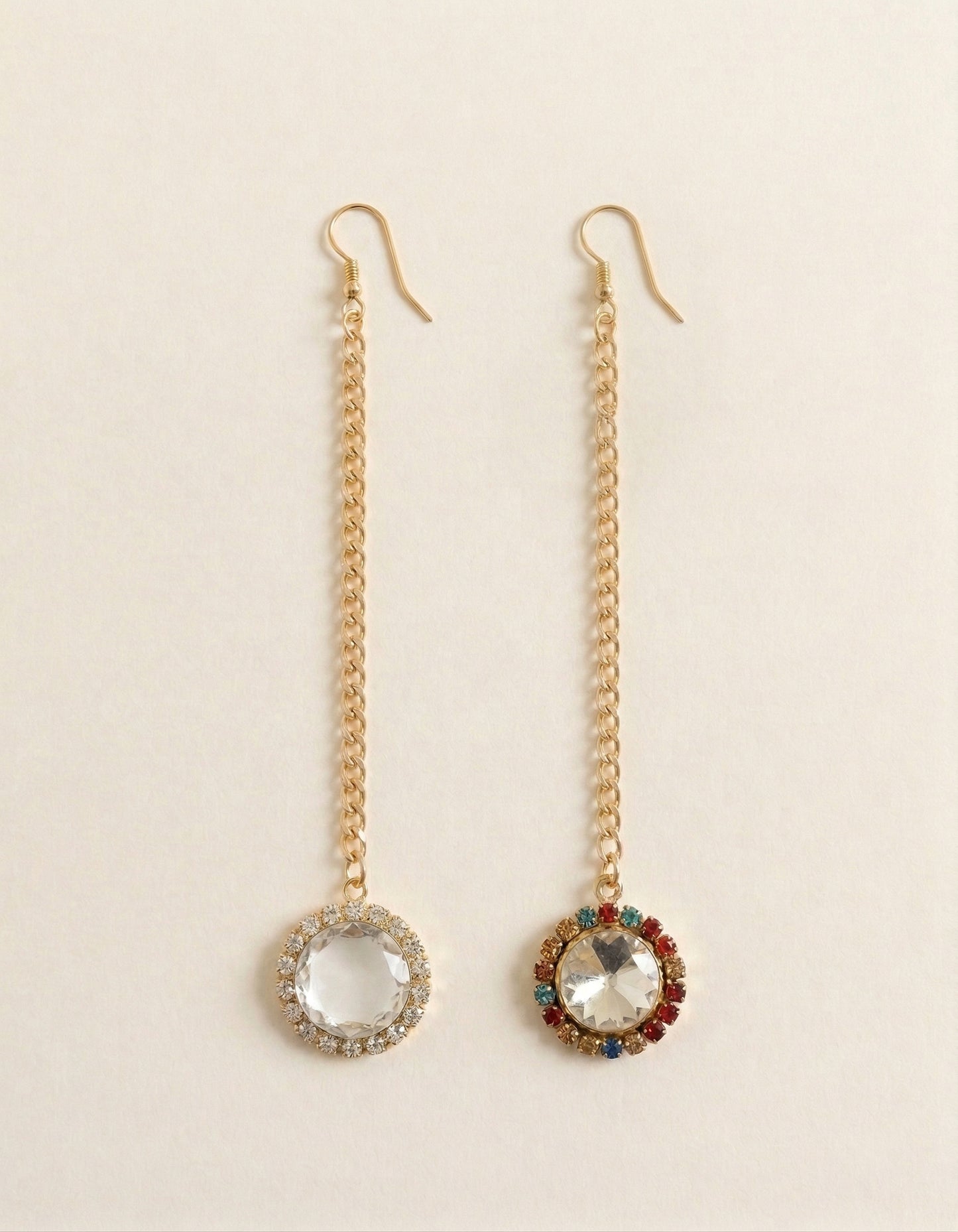 Choko Round Crystal Set of 2 Festive Styles Maang Tikka for Girls - Golden Multicolor & White