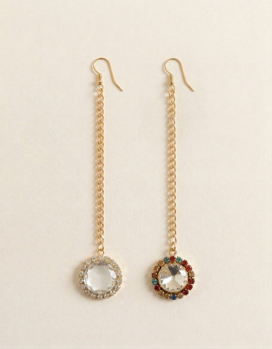 Choko Round Crystal Set of 2 Festive Styles Maang Tikka for Girls - Golden Multicolor & White