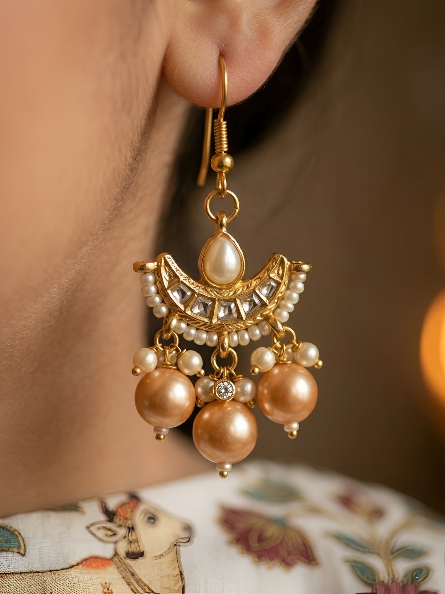 Choko Gold Plated Pearl Embellished Chandbali Earrings for Girls - Traditional Accessory