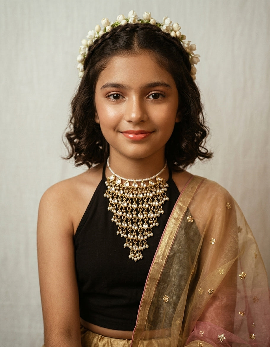 Choko Girls Pearl Studded Multi Strand Gold Plated Ethnic Jewellery Necklace Accessory