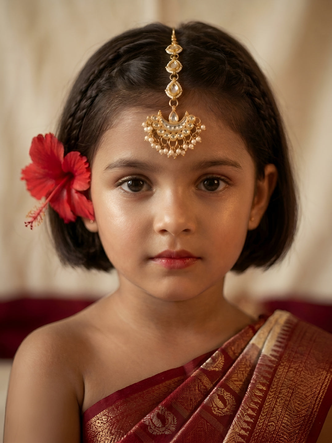 Choko Gold Plated Crescent Pearl Stone Maang Tikka for Girls - Traditional Hair Accessory