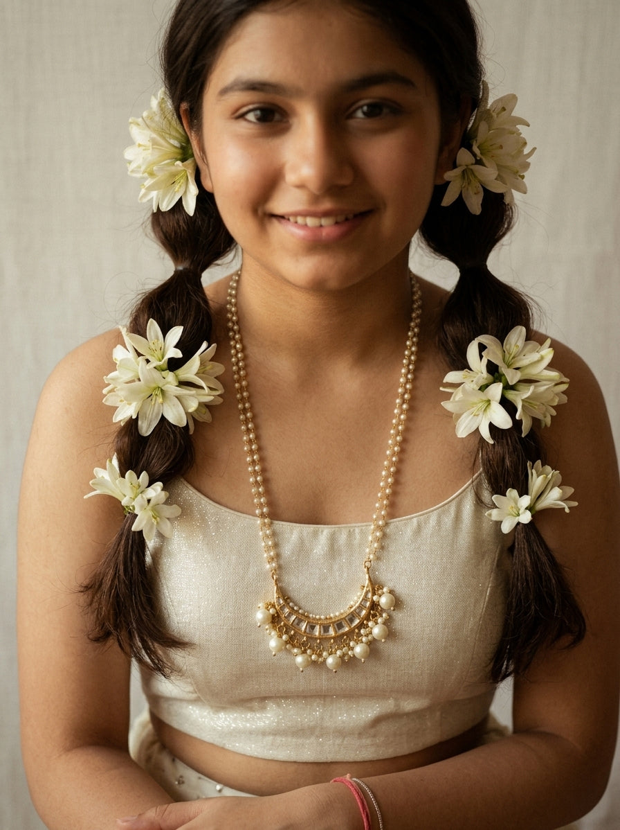 Choko Girls White Pearl Gold Tone Kundan Pendant Ethnic Traditional Necklace Accessory