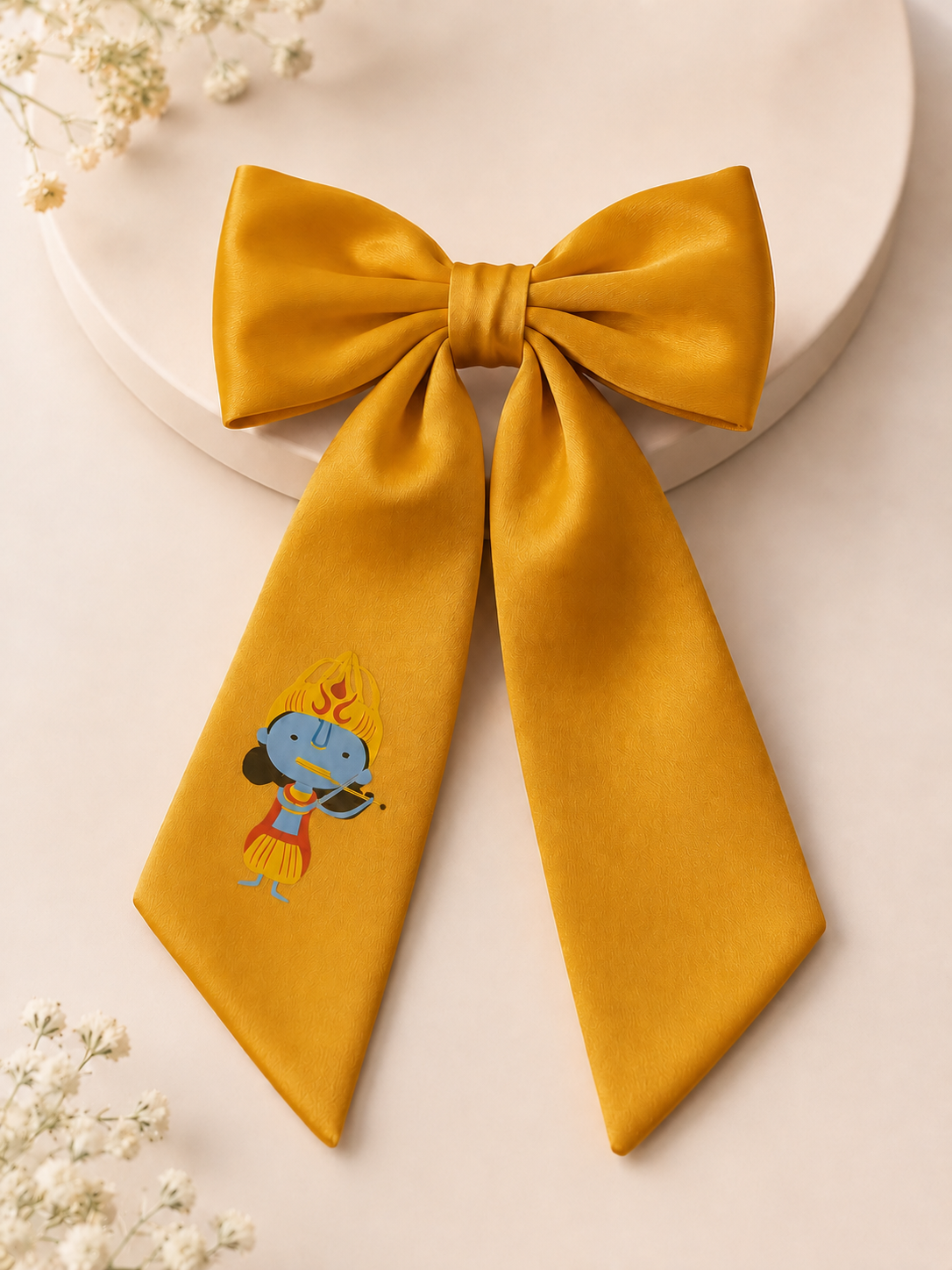 Cute Krishna Printed Bowie Hair Clip for Girls & Kids - Mustard - Choko