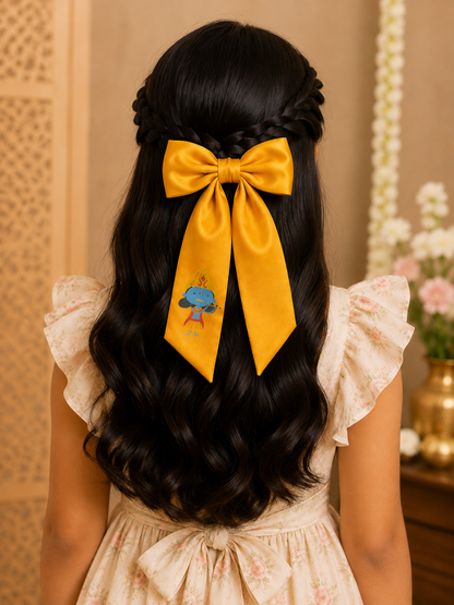 Cute Krishna Printed Bowie Hair Clip for Girls & Kids - Mustard - Choko