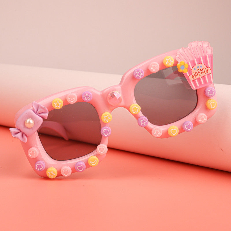 Choko Square Sunglasses with Candy Charms & Popcorn Detail for Girls - Pink kids accessory