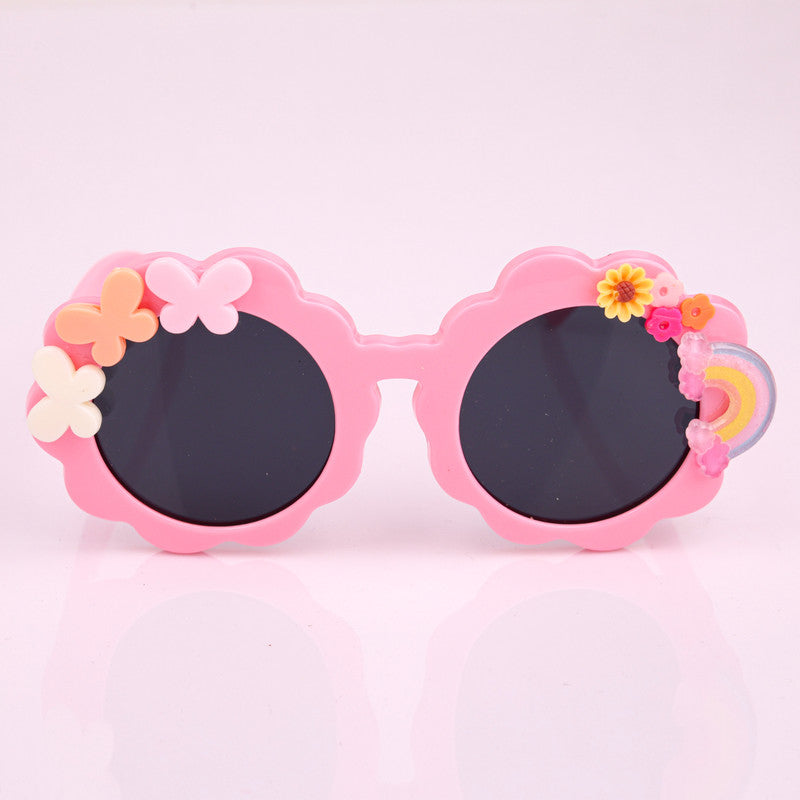 Choko Round Sunglasses with Butterfly Charms & Floral Accents for Girls - Pink kids accessory