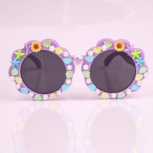 Choko Round Sunglasses with Shell Charms & Pearl Detailing for Girls - Purple kids accessory