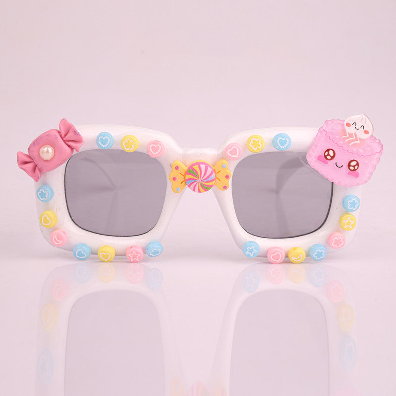 Choko Girls Square Sunglasses with Candy Charms & Cake Embellishment - White | Kids Accessory