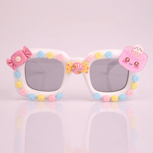 Choko Girls Square Sunglasses with Candy Charms & Cake Embellishment - White | Kids Accessory