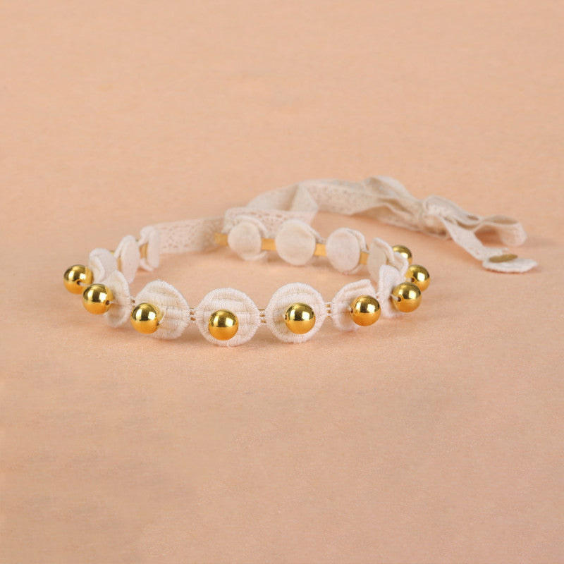 OffWhite & Gold Jeweled Tie-Down Hairband for Girls & Kids - Classy Diva Look Choko