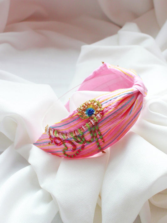 Krishna Hairband – Pink Embroidery & Devotional Style