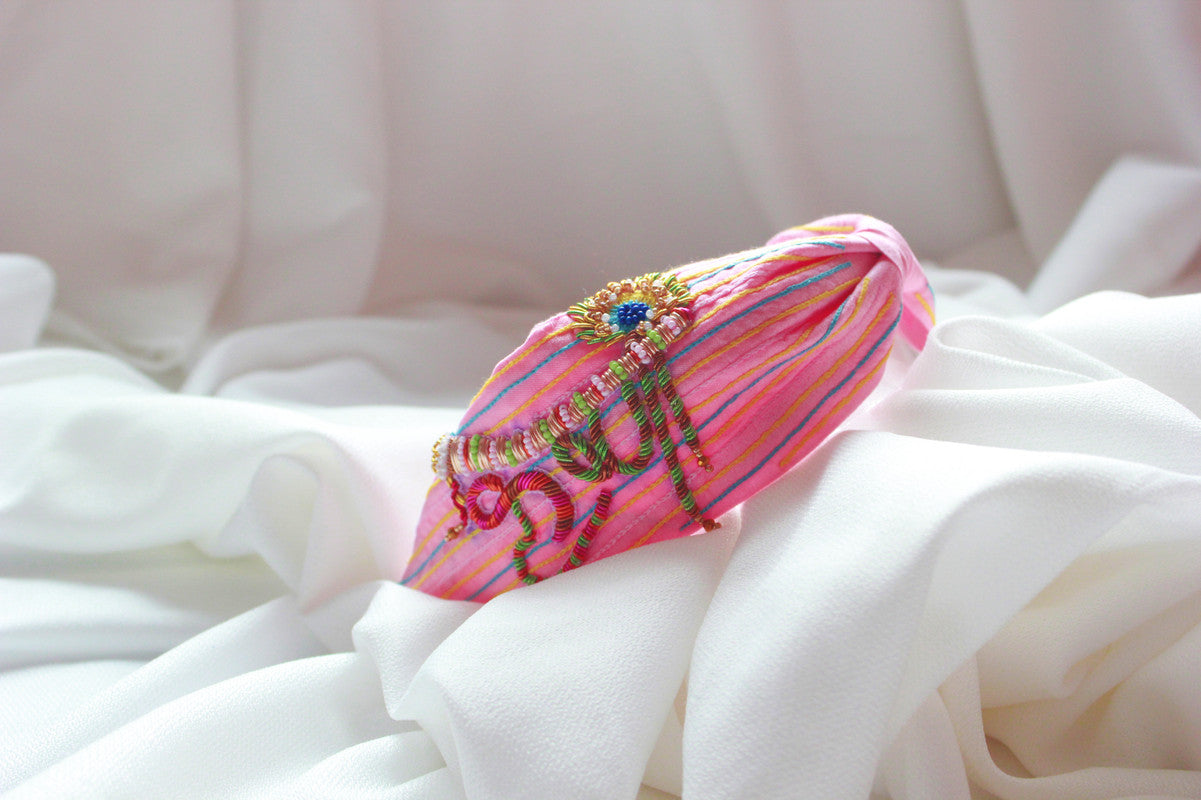 Krishna Hairband – Pink Embroidery & Devotional Style
