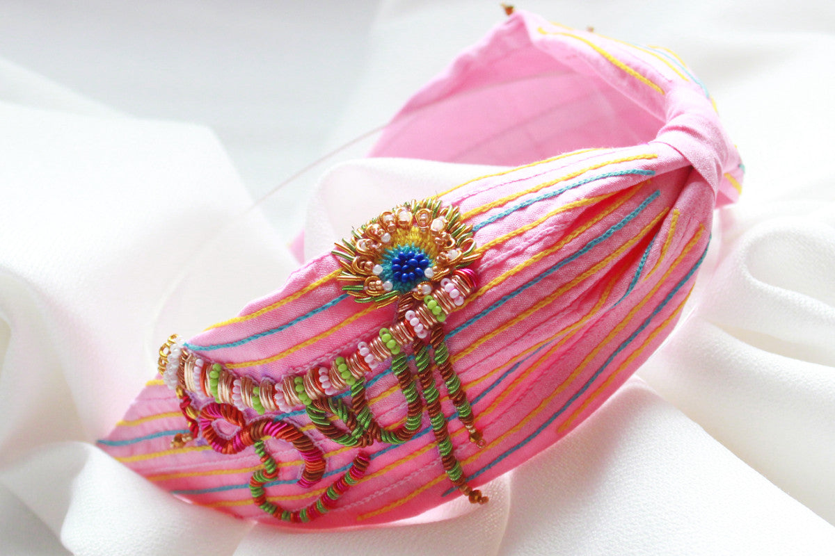 Krishna Hairband – Pink Embroidery & Devotional Style