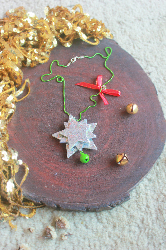 Choko Christmas Star of Bethlehem Necklace for Girls & Kids - Silver, Green