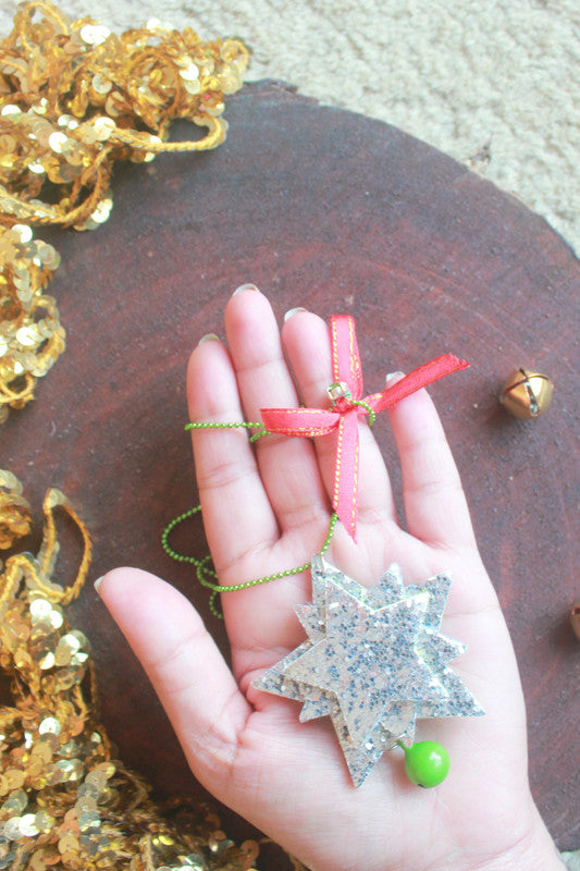 Choko Christmas Star of Bethlehem Necklace for Girls & Kids - Silver, Green
