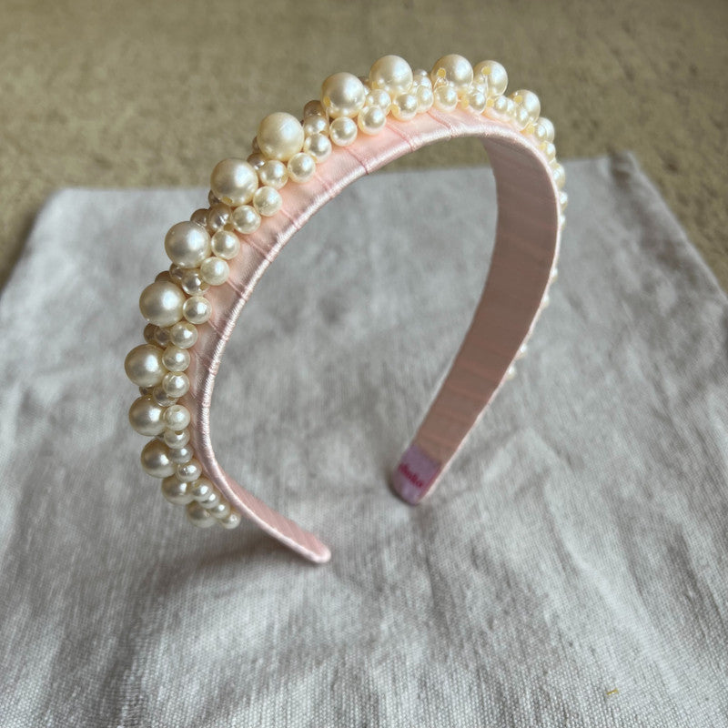 Queen’s Glory Statement Pearl Hairband for Girls – Pink Choko