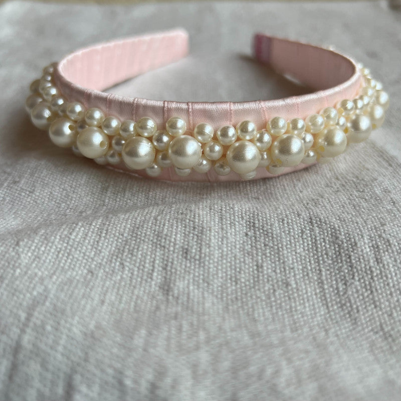 Queen’s Glory Statement Pearl Hairband for Girls – Pink Choko