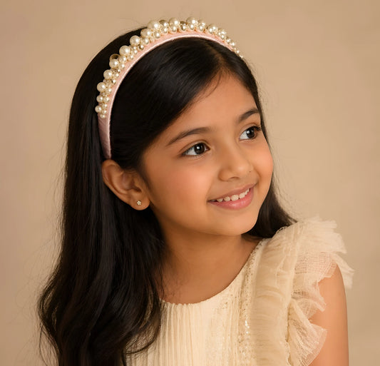 Queen's Glory Statement Pearl Hairband for Girls - Pink - Choko