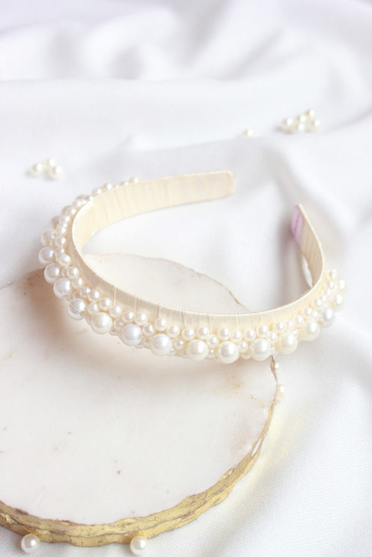 Queen's Glory Statement Pearl Hair Band - Beige