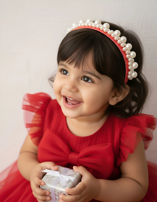 Choko Queen's Glory Statement Pearl Hair Band for Girls — Red - Choko