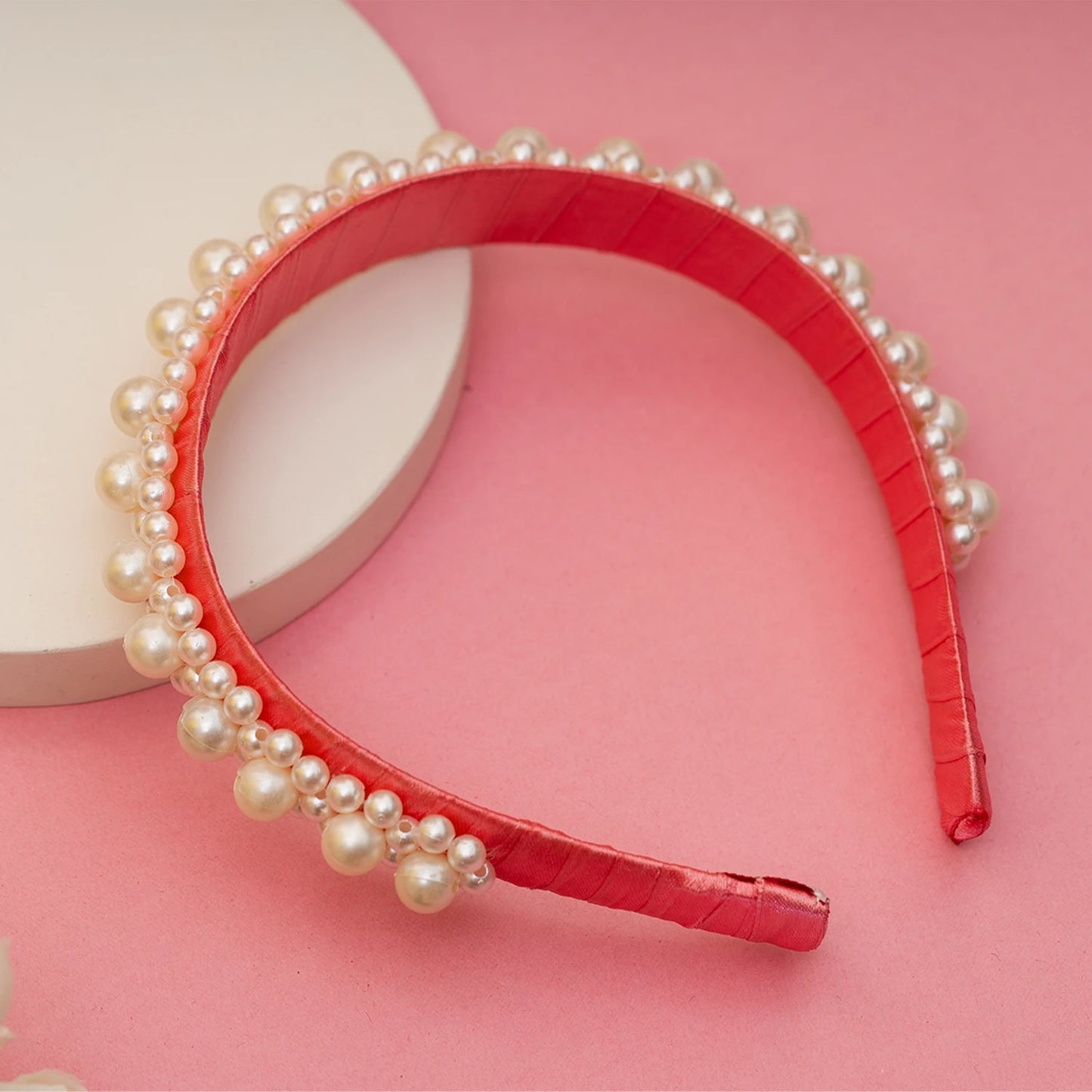 Choko Queen's Glory Statement Pearl Hair Band for Girls — Red - Choko