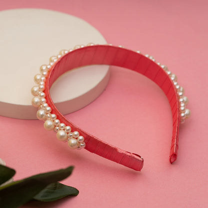 Choko Queen's Glory Statement Pearl Hair Band for Girls — Red - Choko